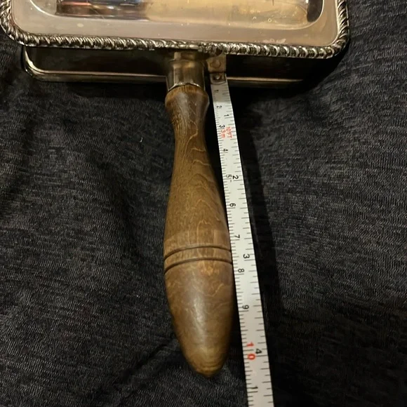 Antique FB Rogers Silent Butler Crumb Catcher Ash Tray Silverplate w/Wood Handle